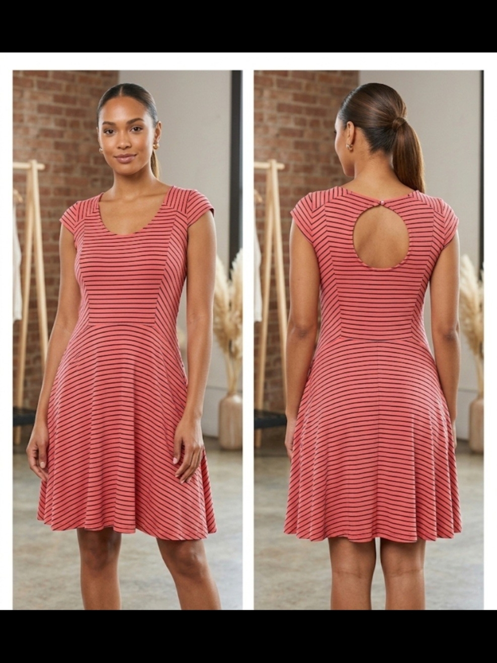 I'm In Love With Derek Striped Scoop-Neck Mini Dress with Keyhole Back Pink L